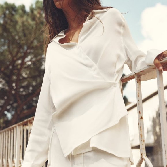 ZARA Minimalist Satin Effect Wrap Shirt/Blouse - NWT - Picture 4 of 10